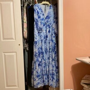 MELONIE Blue Maxi Floral Dress